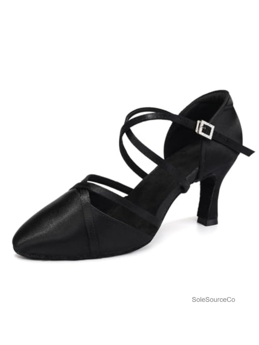 Women's Latin Dance Shoes Satin Closed Toe Ballroom Salsa Heels Buckle Strap